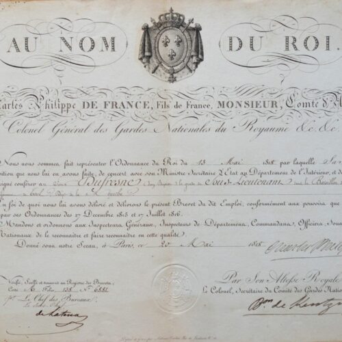 Brevet signé par le futur roi Charles X.