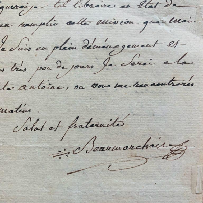 Belle lettre de Beaumarchais sur Mirabeau