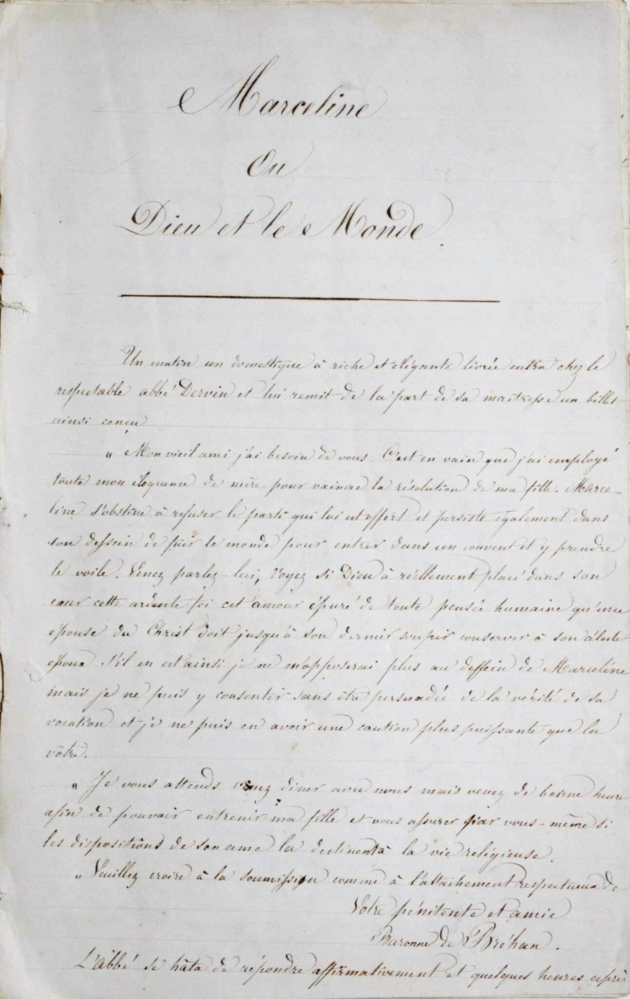 Manuscrit d'une version inédite de Marceline, d'Élisa Mercoeur. – vue 2 Manuscrit d'une version inédite de Marceline, d'Élisa Mercoeur. – vue 2