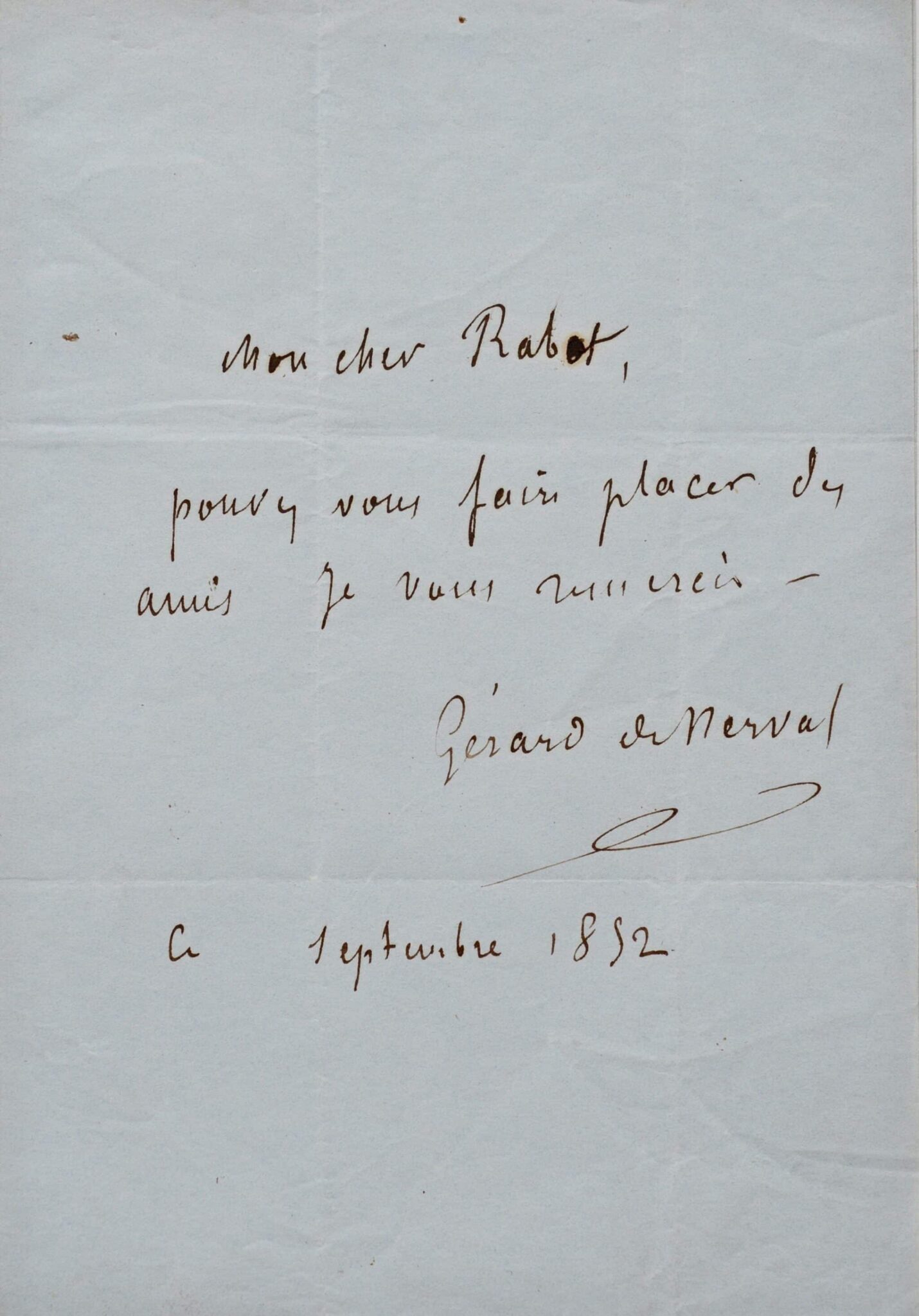 Très rare billet autographe signé de Gérard de Nerval. – vue 3 Très rare billet autographe signé de Gérard de Nerval. – vue 3