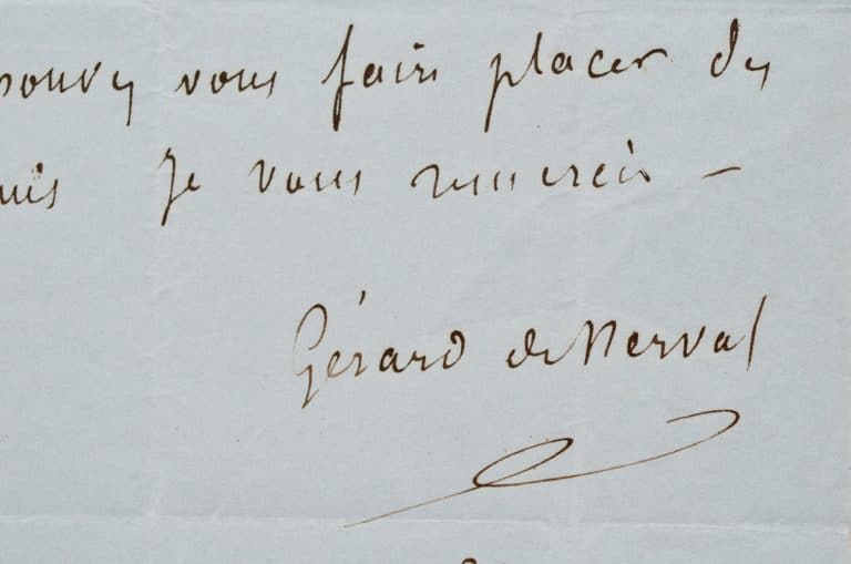 Très rare billet autographe signé de Gérard de Nerval.