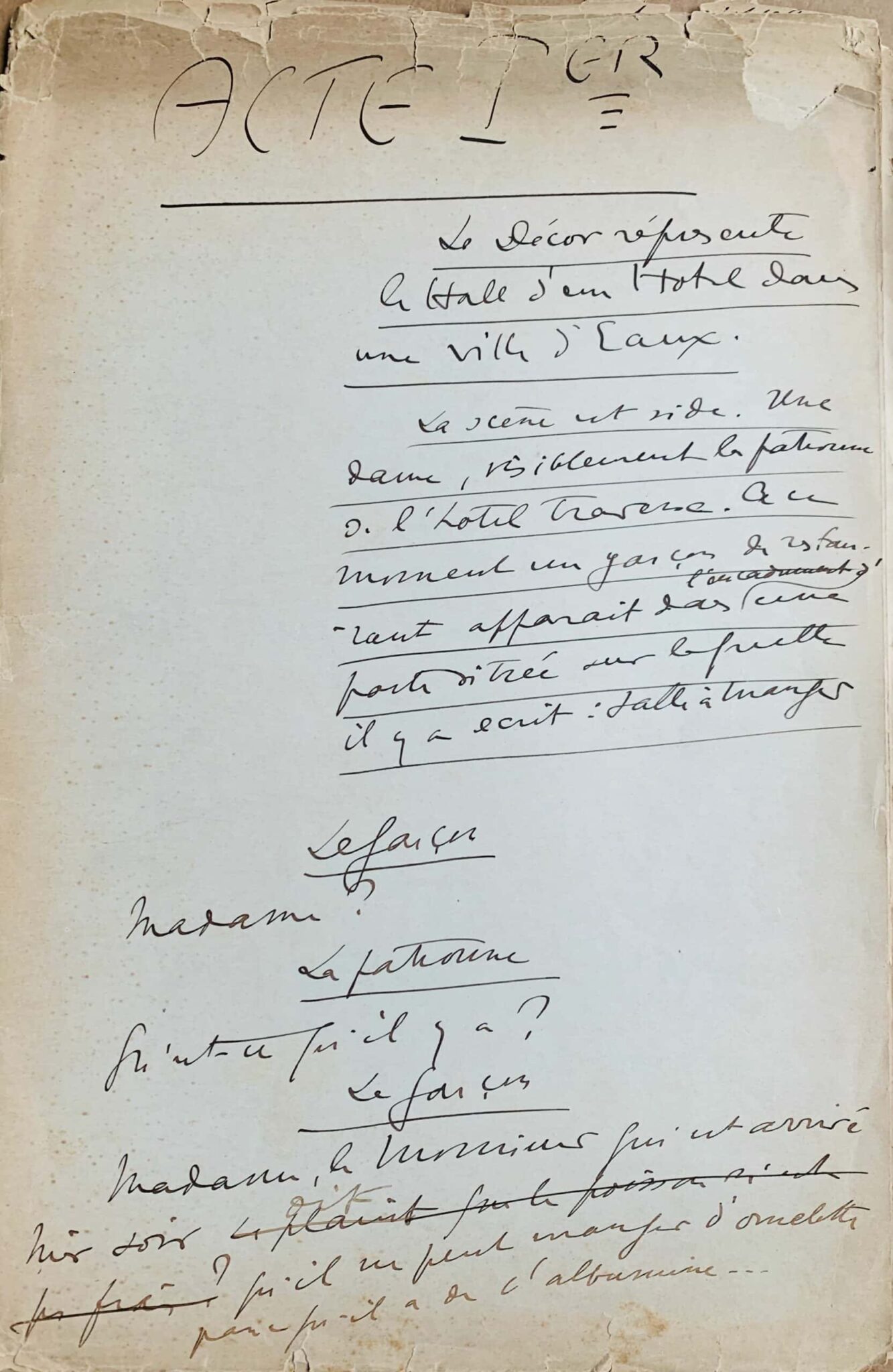 Manuscrit de 10 pages du début d'une pièce inachevée et inédite de Sacha Guitry – vue 2 Manuscrit de 10 pages du début d'une pièce inachevée et inédite de Sacha Guitry – vue 2