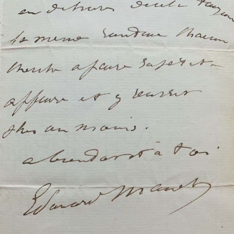 Très belle lettre de Manet à Zacharie Astruc sur la vente de deux tableaux