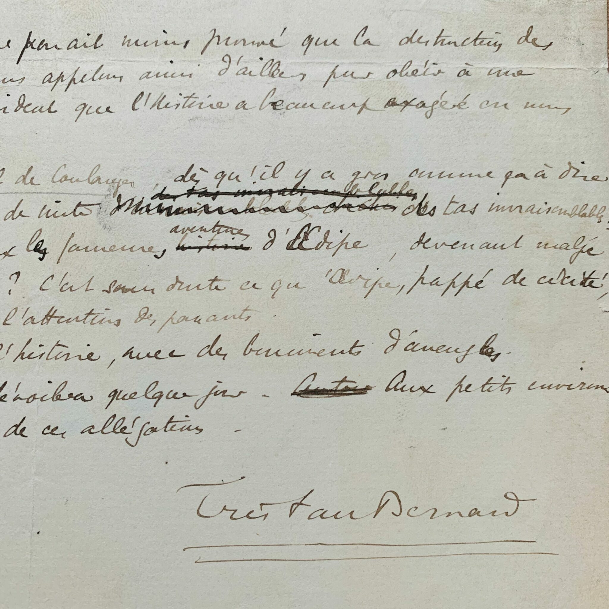 Manuscrit de la réponse de Tristan Bernard à Alphonse Allais au sujet de la Femme de Loth