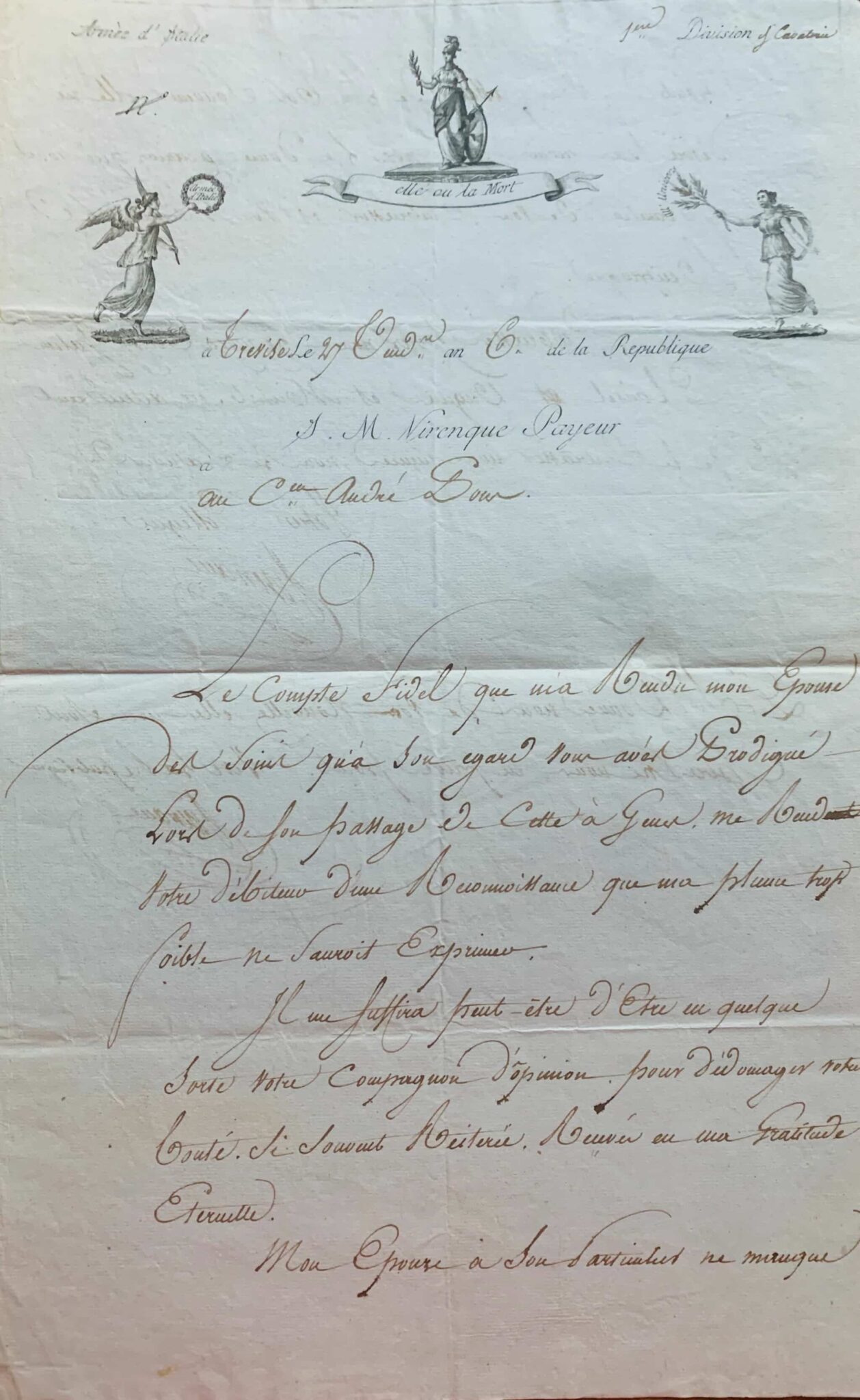 Lettre avec superbe vignette du payeur de l'Armée d'Italie. – vue 2 Lettre avec superbe vignette du payeur de l'Armée d'Italie. – vue 2