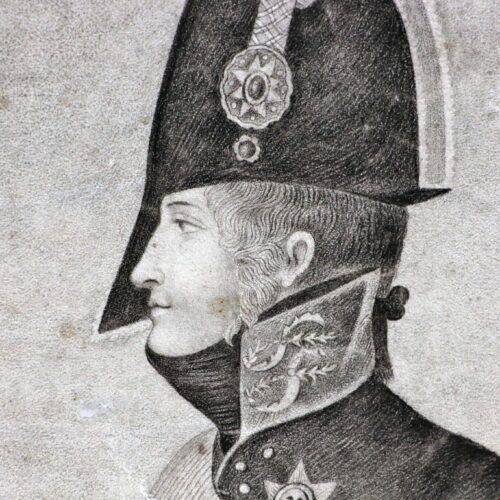 Beau portrait du tsar Alexandre 1er de Russie, dessin d'époque à la mine de plomb.