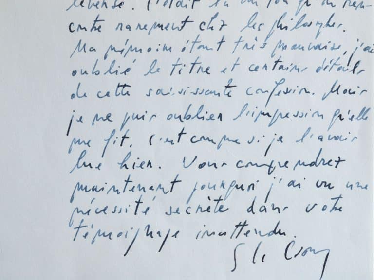 Cioran bouleversé par le récit d&rsquo;un désespoir.