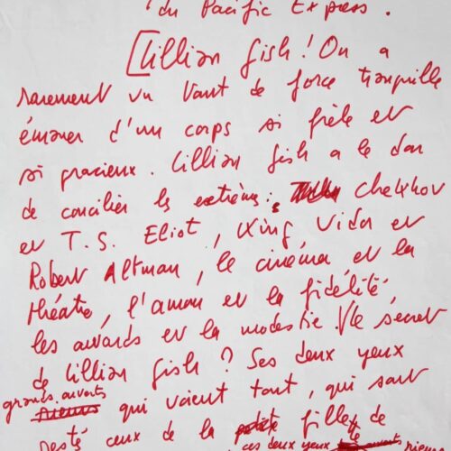 Manuscrit d'un bel article de François Truffaut sur Lillian Gish. – vue 2