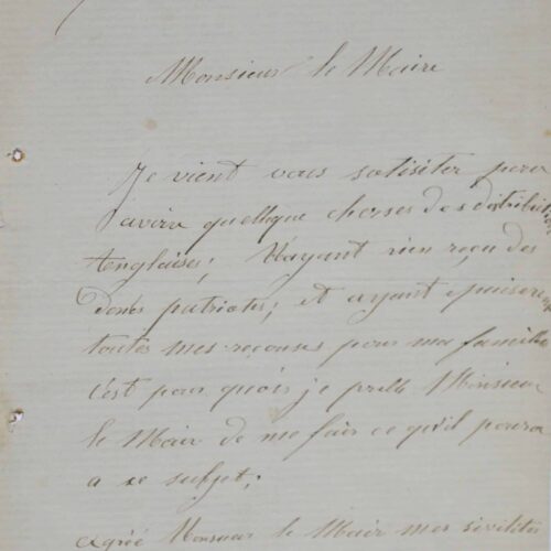 A quelques jours du déclenchement de la Commune, l'émeutier Théophile Cuillier demande de l'aide.