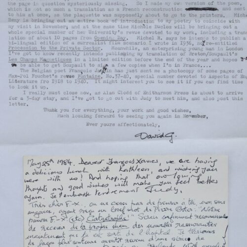 Longue lettre du poète surréaliste anglais, David Gascoyne, évoquant Benjamin Fondane.
