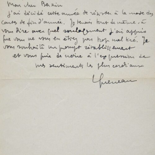 Lettre de Raymond Queneau à son confrère de l'Académie Goncourt, Hervé Bazin.