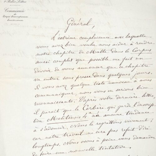 Ernest Renan recense les inscriptions phéniciennes de Malte pour le Corpus Inscriptionum Semiticarum.