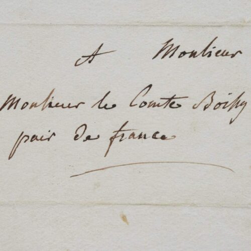 Belle lettre amicale du comte de Ségur à Boissy d'Anglas. – vue 2