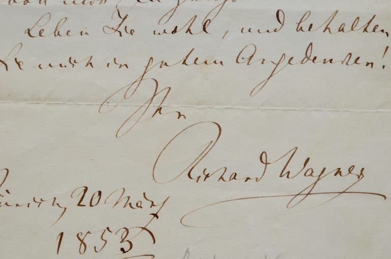 Belle lettre de Wagner citant Tannhäuser et Liszt.