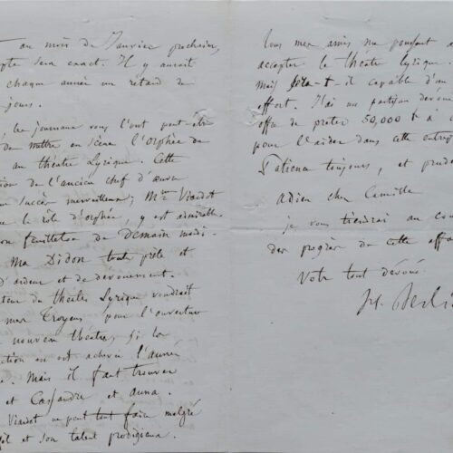Belle lettre musicale de Berlioz sur l'Orphée de Gluck et Les Troyens. – vue 2
