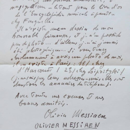 Olivier Messiaen envoie un fragment musical à Pierre Boulez – vue 2
