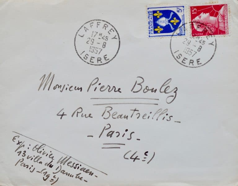 Olivier Messiaen envoie un fragment musical à Pierre Boulez
