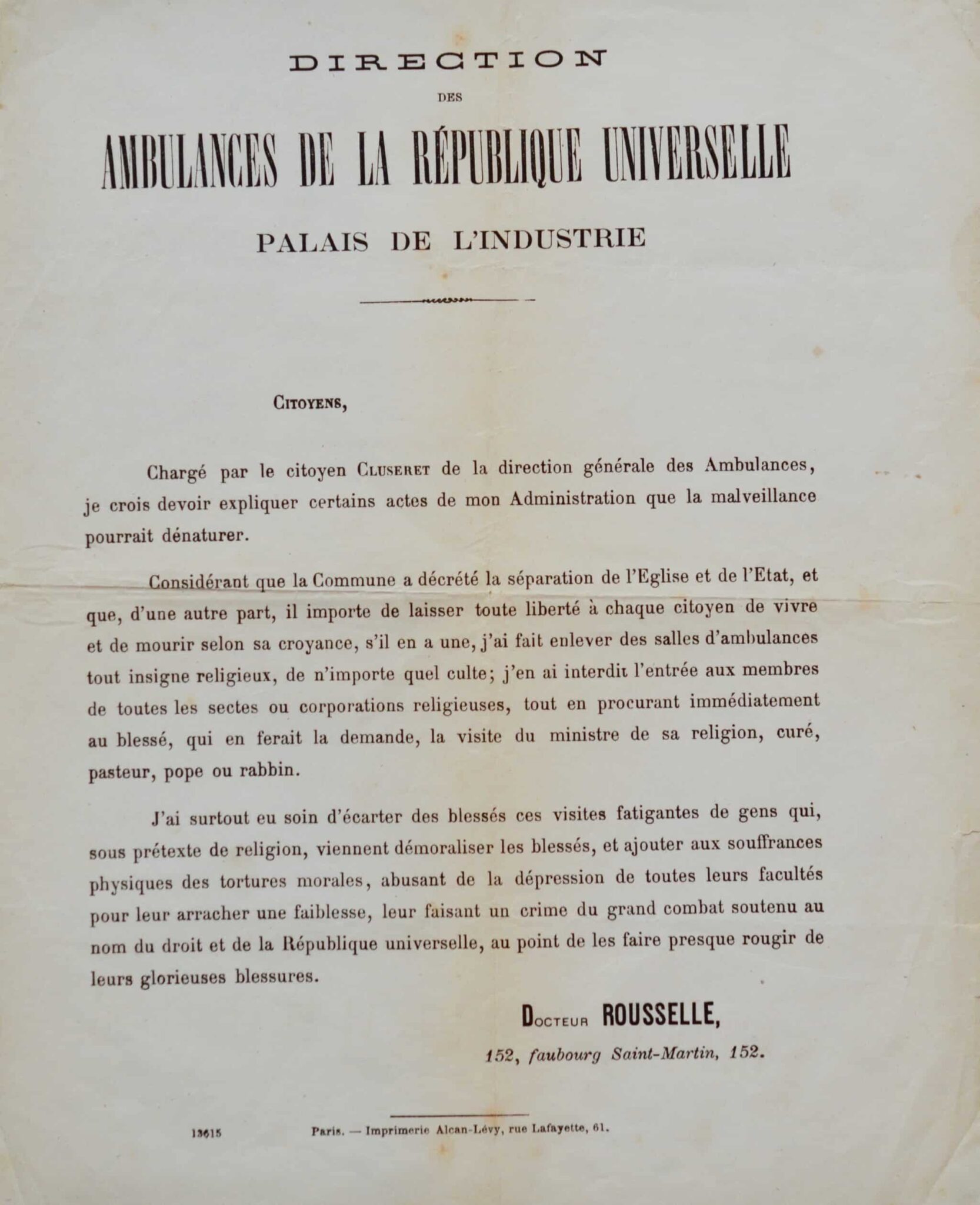 La Commune de Paris proclame la séparation de l'Église et de l'État. – vue 2 La Commune de Paris proclame la séparation de l'Église et de l'État. – vue 2