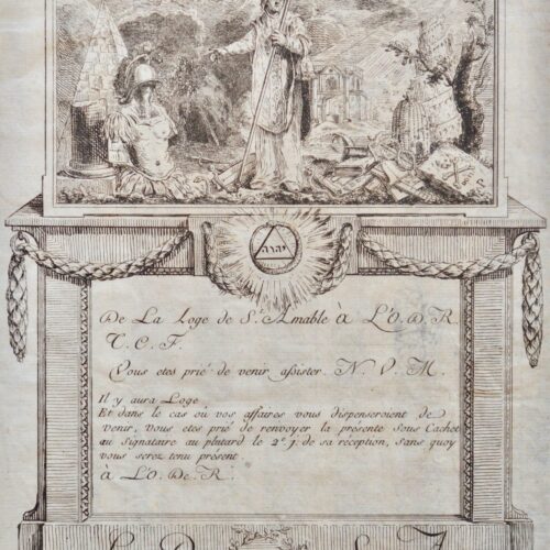 Beau document maçonnique du XVIIIe de la loge Saint-Amable de Riom.