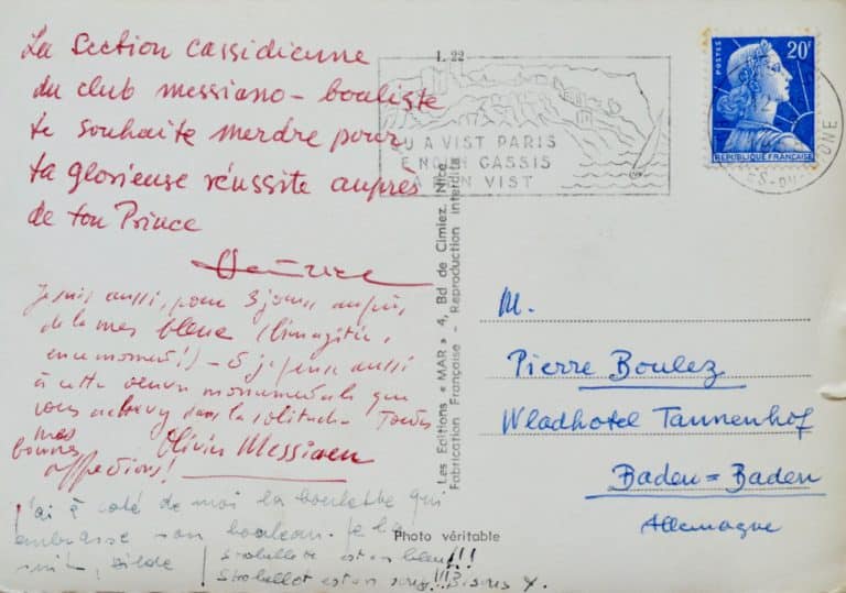 Truculente missive de Messiaen, Loriod et Strobel à Pierre Boulez.