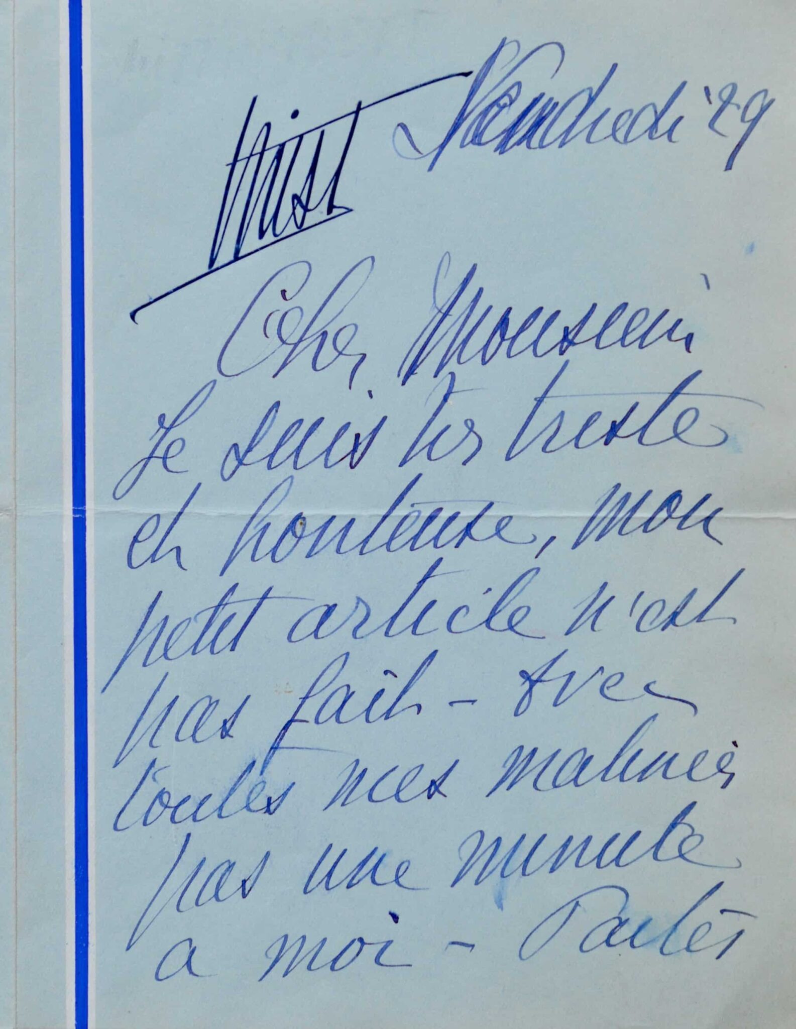 Mistinguett délègue l’écriture d’un article pour les soldats. Mistinguett délègue l'écriture d'un article pour les soldats.