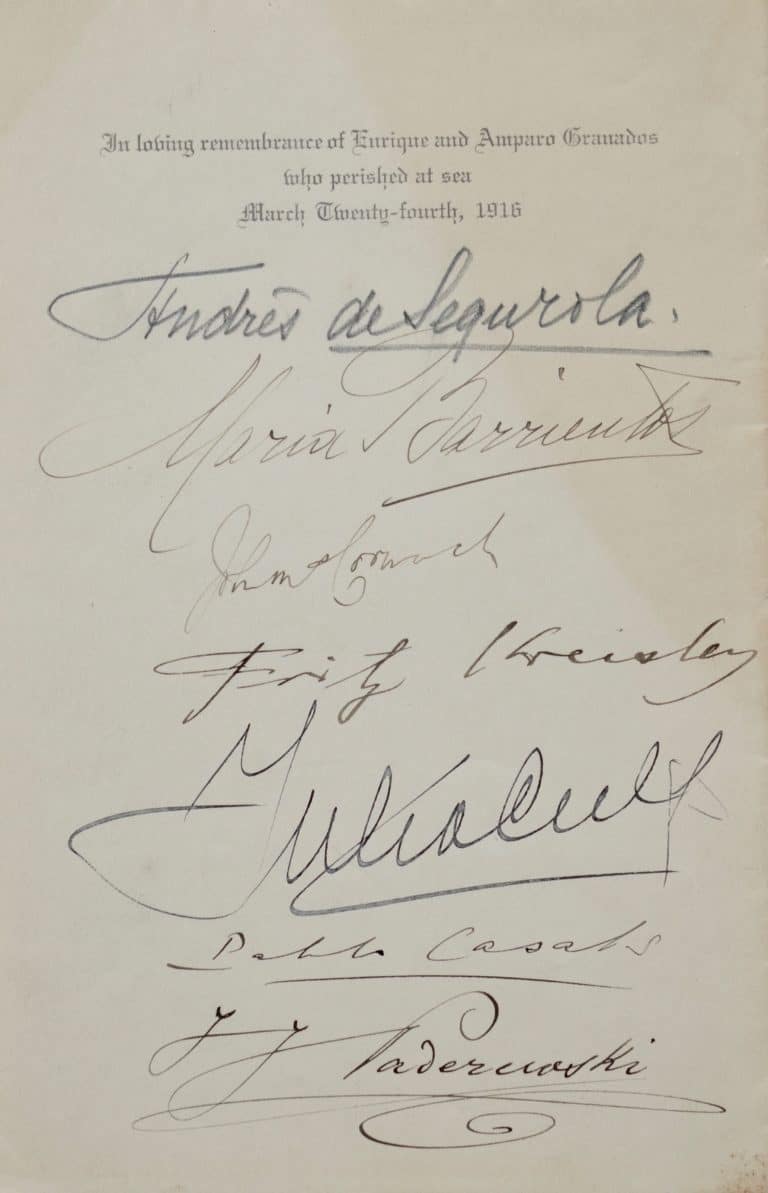 Hommage à Enrique Granados par Casals, Segurola, Kreisler.