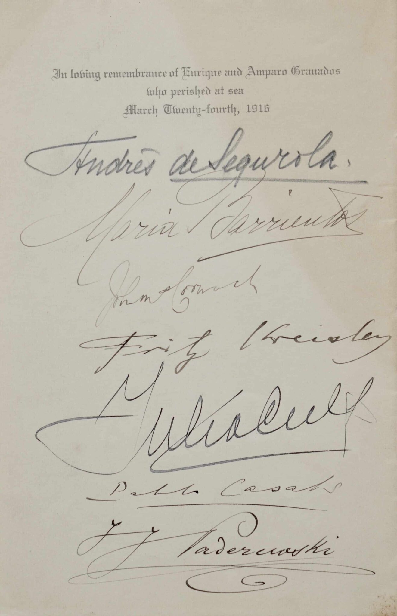 Hommage à Enrique Granados par Casals, Segurola, Kreisler. Hommage à Enrique Granados par Casals, Segurola, Kreisler.