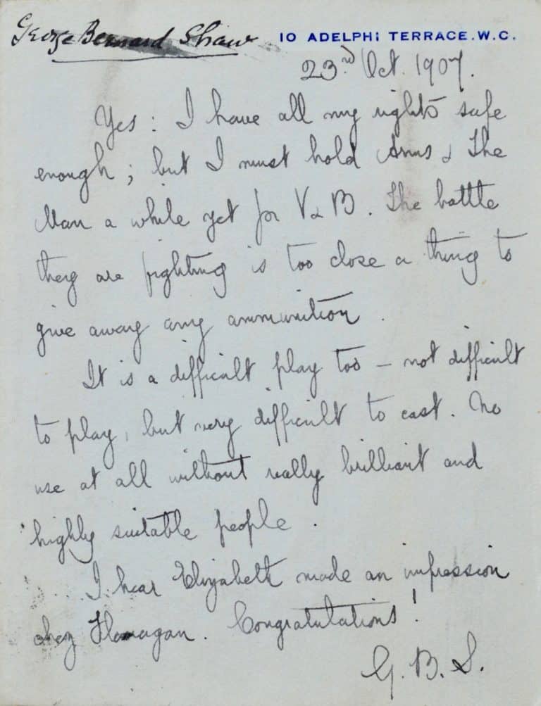 George-Bernard Shaw reconnait la difficulté de jouer Arms & the Man.