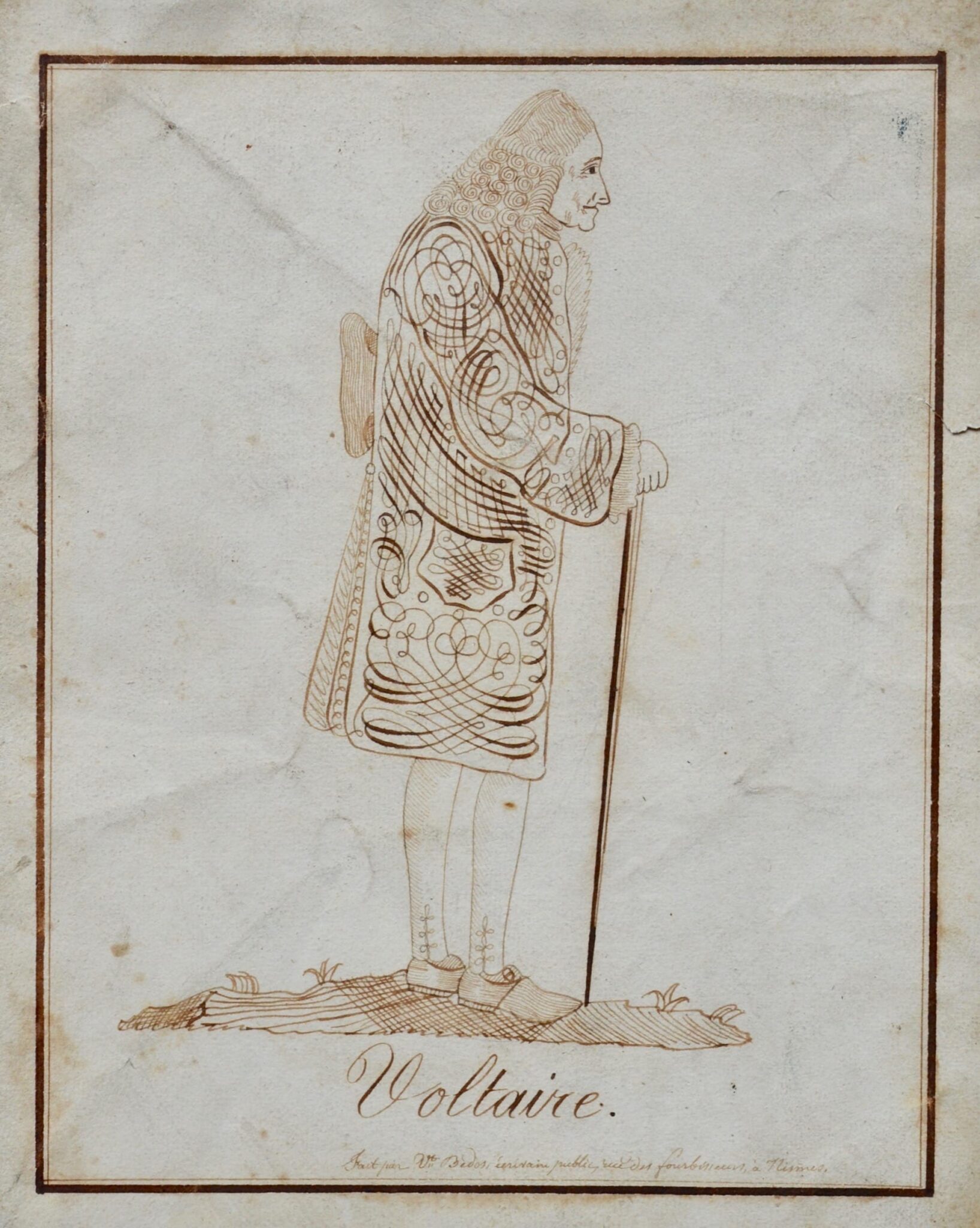 Portrait à la plume de Voltaire réalisé en calligraphie – vue 3 Portrait à la plume de Voltaire réalisé en calligraphie – vue 3