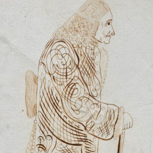Portrait à la plume de Voltaire réalisé en calligraphie