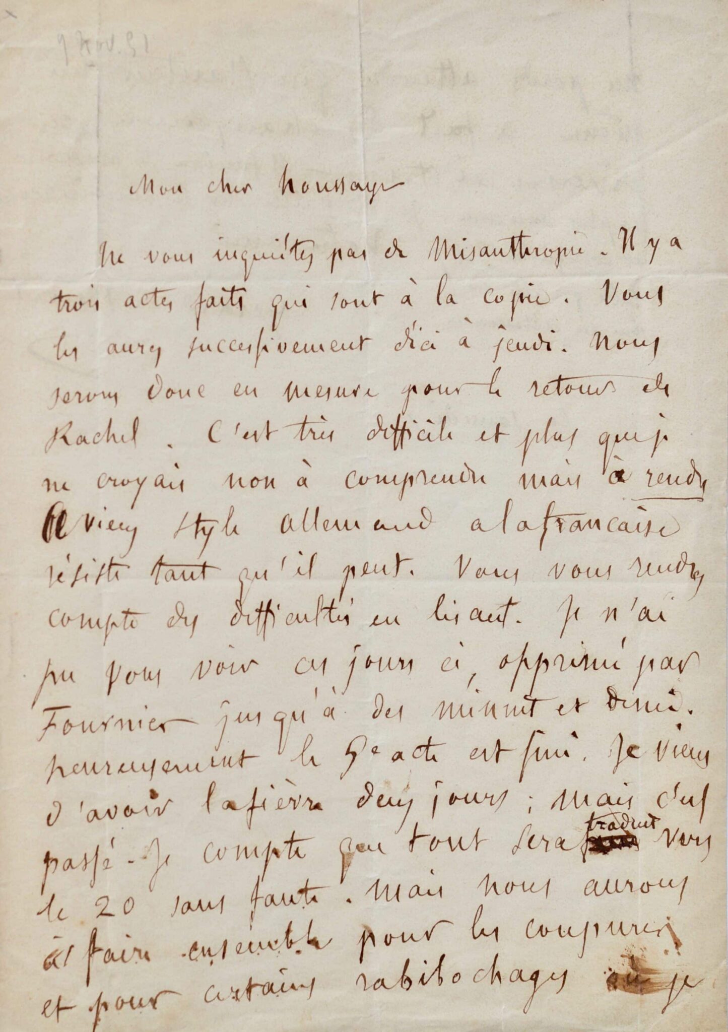 Importante lettre de Gérard de Nerval sur sa traduction de Kotzebue – vue 3 Importante lettre de Gérard de Nerval sur sa traduction de Kotzebue – vue 3