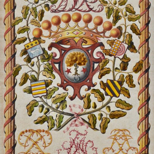 Magnifique dessin héraldique à la gouache du XVIIIe