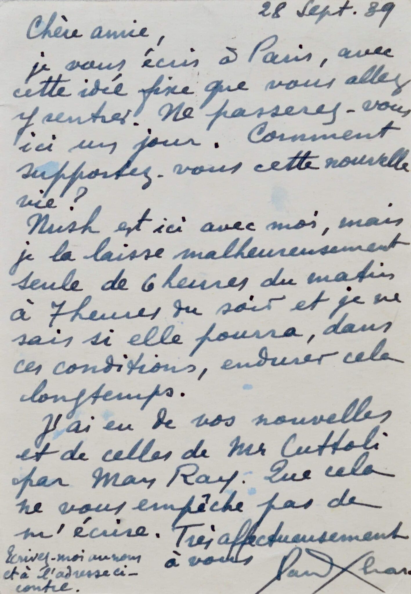 Eluard s’inquiète pour Nush et reçoit des nouvelles par Man Ray.