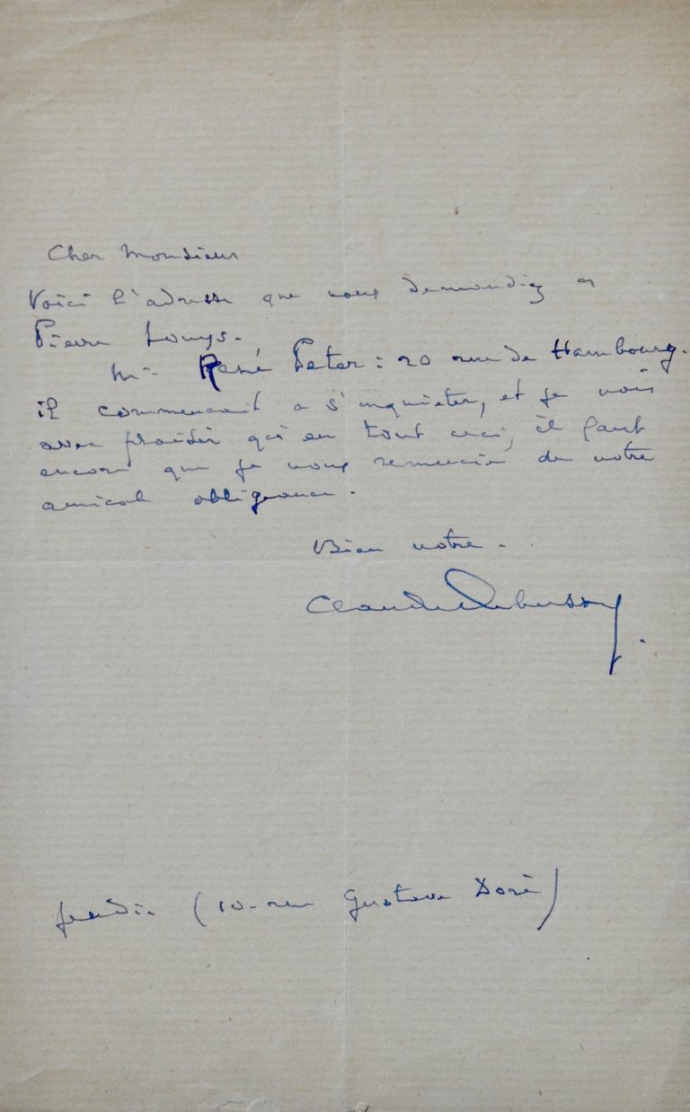 Claude Debussy répond à une sollicitation de Pierre Louÿs