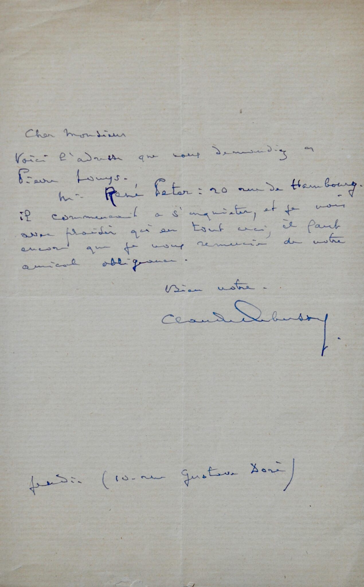 Claude Debussy répond à une sollicitation de Pierre Louÿs