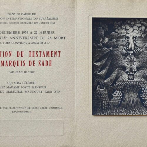 Le testament du marquis de Sade, par Jean Benoît, chez Joyce Mansour – vue 2