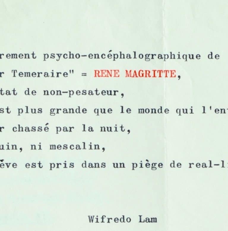 Rare texte surréaliste de Wifredo Lam, au sujet de Magritte