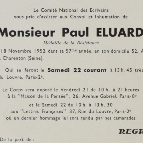 Faire-part de décès de Paul Éluard