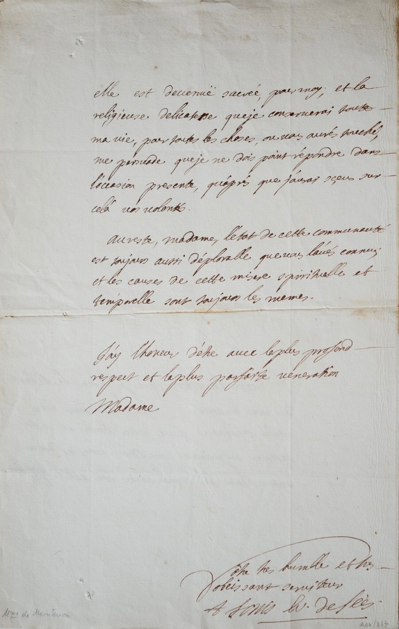Louis d'Aquin alerte Mme de Maintenon de l'état déplorable de l'évêché de Séez – vue 3 Louis d'Aquin alerte Mme de Maintenon de l'état déplorable de l'évêché de Séez – vue 3