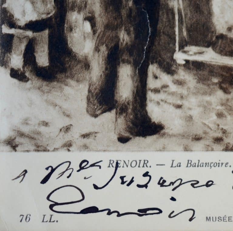 Envoi autographe de Renoir sur la reproduction d&rsquo;un de ses tableaux