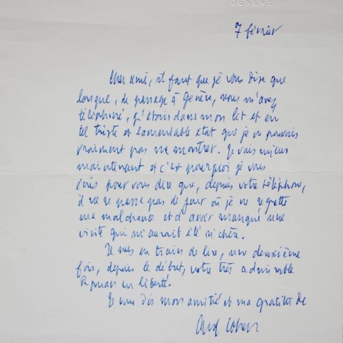 Albert Cohen, souffrant, regrette de ne pas avoir rencontré Félicien Marceau – vue 2