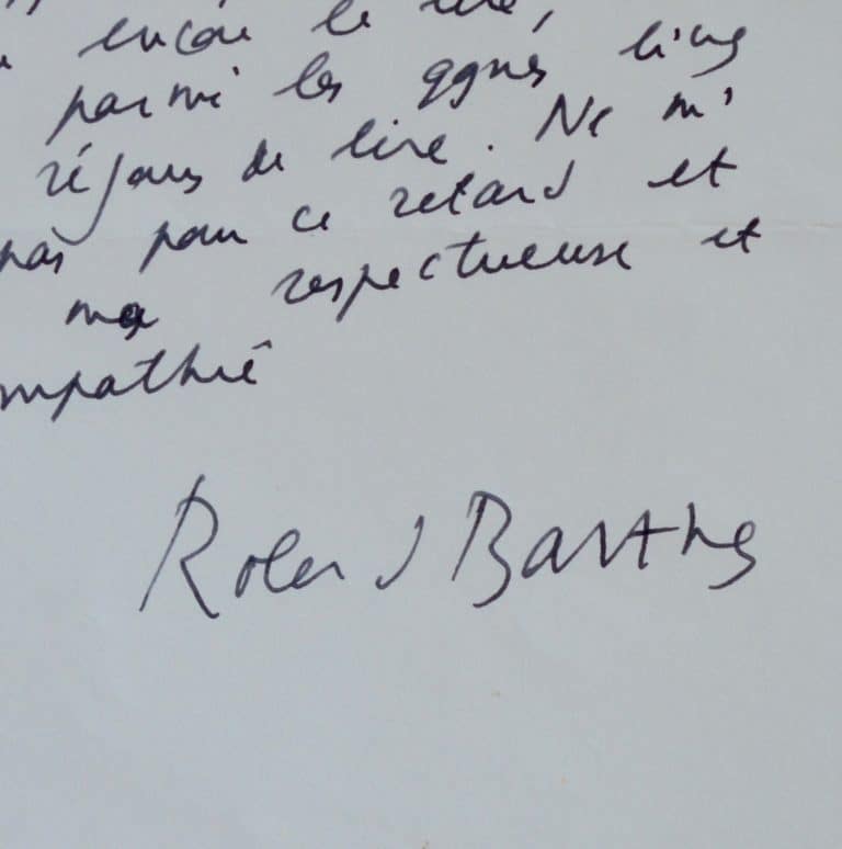 Roland Barthes remercie Madeleine Chapsal pour son livre