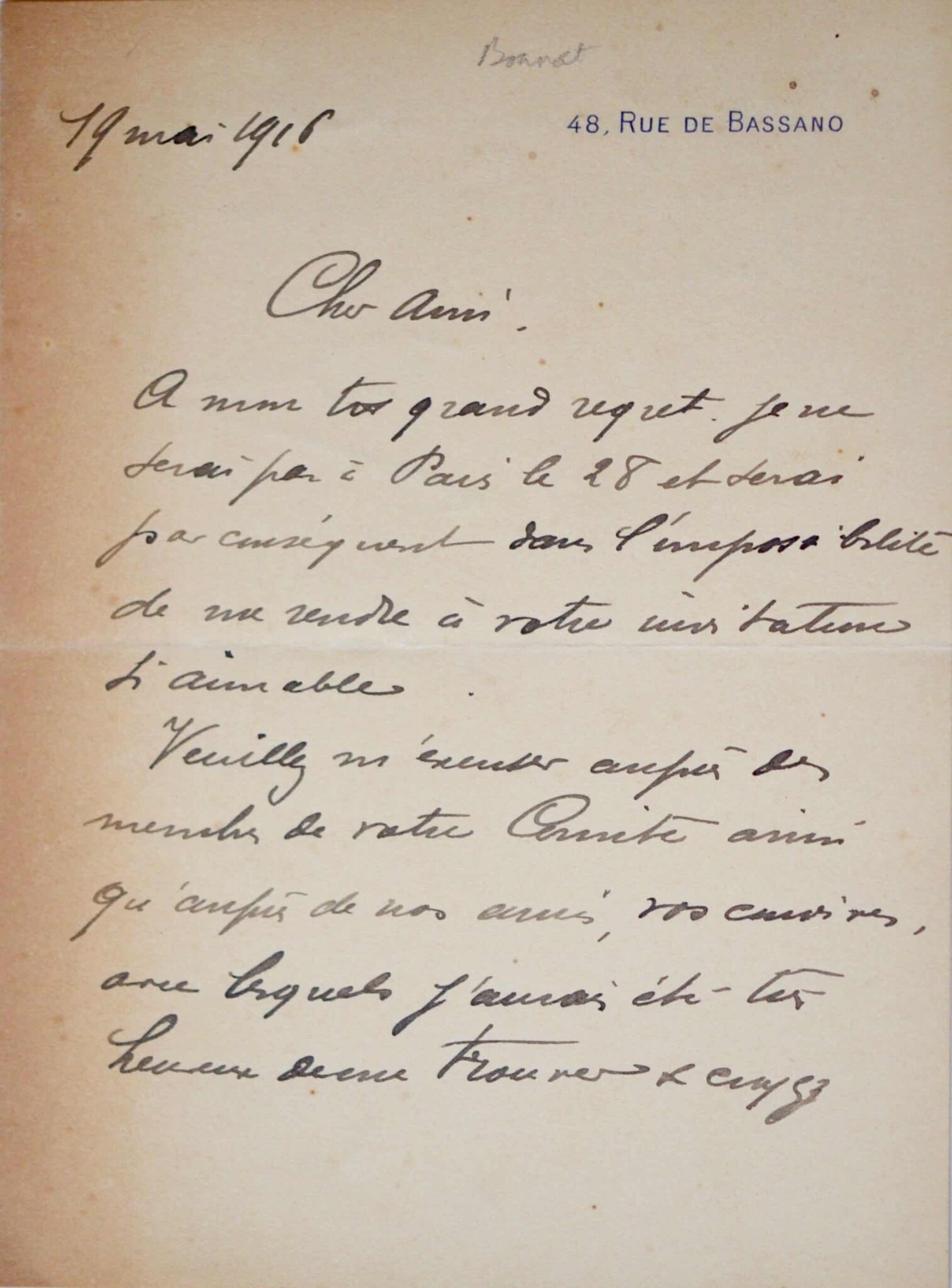 Correspondance de Léon Bonnat à Albert Besnard – vue 4 Correspondance de Léon Bonnat à Albert Besnard – vue 4
