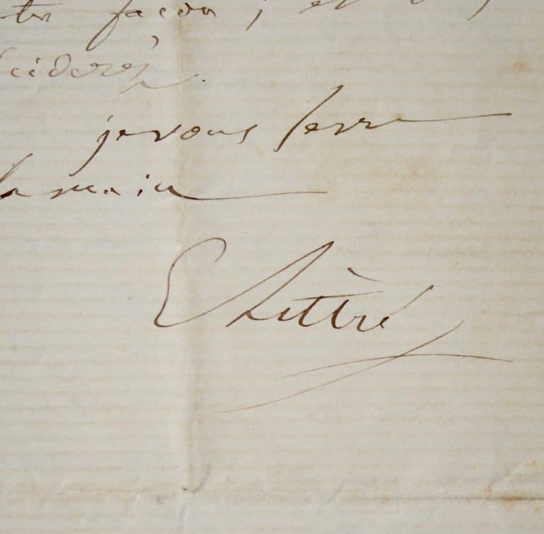 Importante correspondance d&rsquo;Émile Littré, sur une période de 14 ans