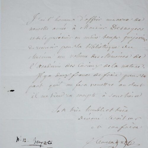 Deux lettres de Camille Montagne à Jules Desnoyers et Henri Milne-Edwards – vue 2