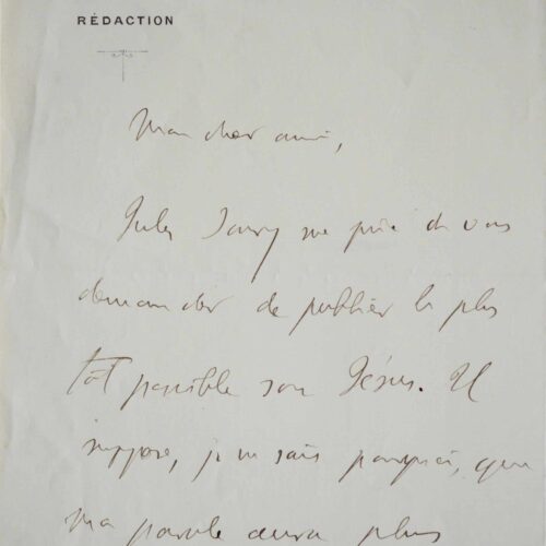 Georges Clémenceau appuie l'édition d'un ouvrage de Jules Soury – vue 2