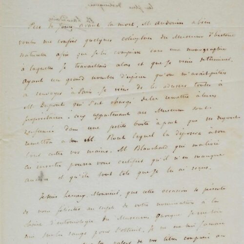 Lacordaire restitue les coléoptères d'Audouin et félicite Milnes Edwards – vue 2