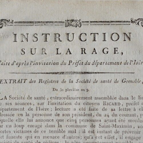 Deux imprimés relatifs à la maladie de la rage, vers 1800 et 1812