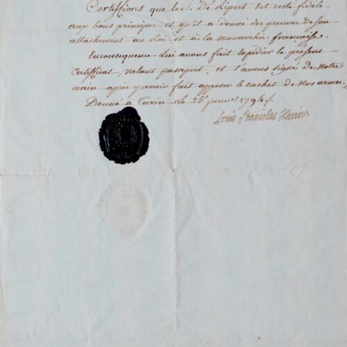 Attestation de loyauté à la monarchie, signée par le futur Louis XVIII – vue 2
