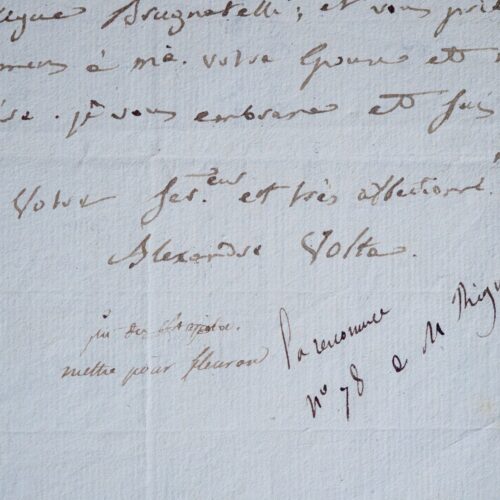 Copie d'époque d'une lettre de Volta à Robertson
